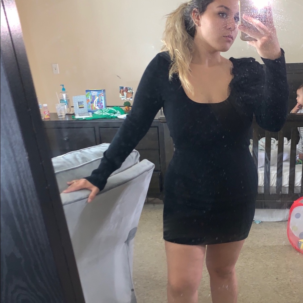 Black Long Sleeve Mini Dress